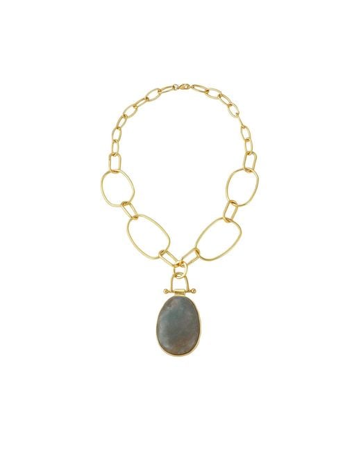 Rare Matters Jewelry Metallic Luxe Oval Labradorite Pendant Chain Necklace