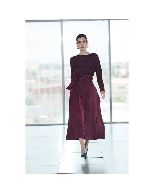 The Extreme Collection Purple Plum Midi Skirt Taffeta With Waist Bow