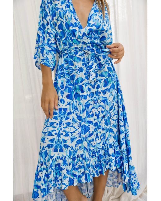 Sophia Alexia Blue Greek Goddess Mozambique Midaxi Dress