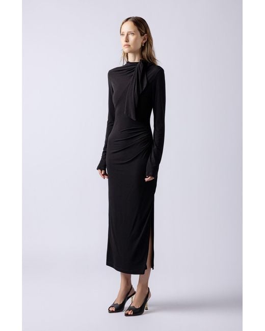 Lendrop Studios Black Yuna Tie Neck Midi Dress