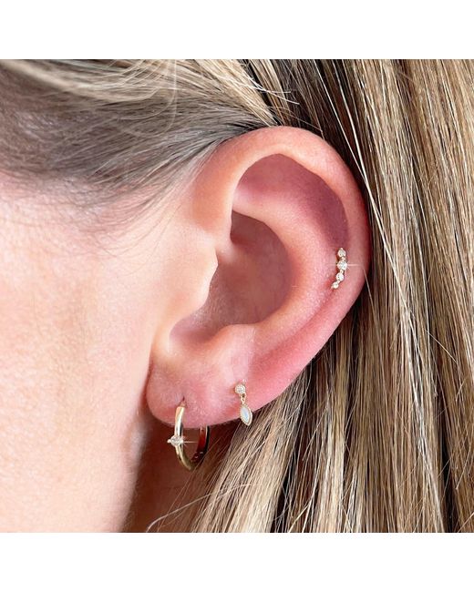 Zohreh White Neutrals Graduated Diamond Curve Flat Back Earring 14K