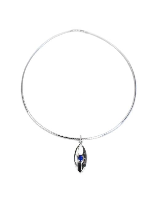 WON ASTRE Metallic The Queen's Pebble Sapphire Spear Omega Necklace