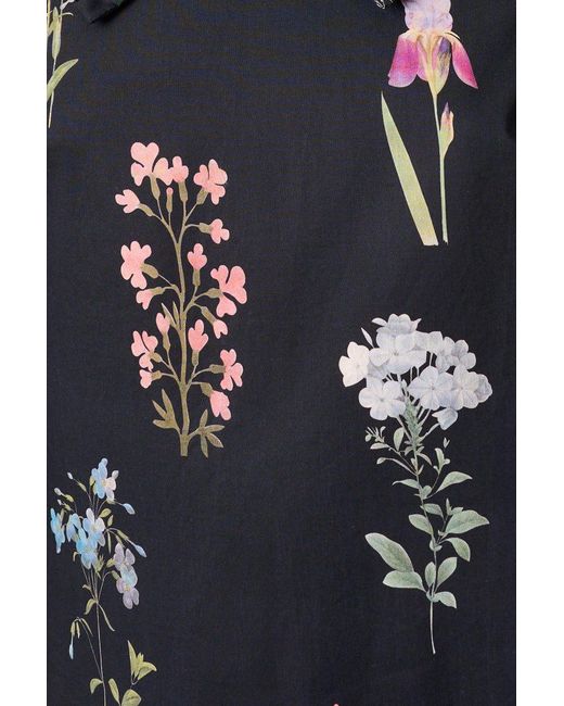 Louche Black Jessie Flower Press Print Frill Neck Midi Dress