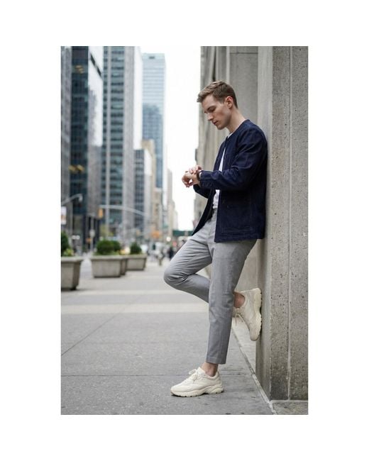 Modenaire Blue Collarless Jacket Relaxed Fit Structured Utility for men