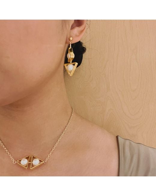 Aracheli Studio Metallic Double Triangle Pearl Art Earrings