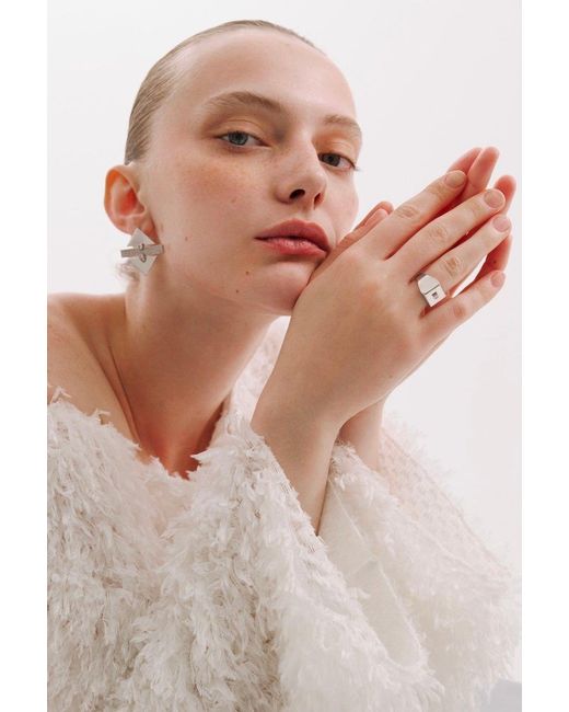 Dime Tribe Metallic Geometric Detail, Diamond-Set Earrings