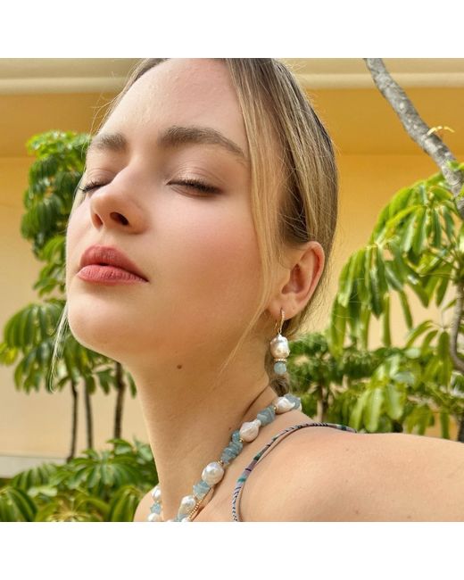 Farra Blue Natural Baroque Pearls With Aquamarine Earrings
