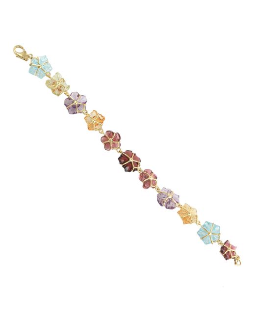 Artisan Yellow Carved Multi Gemstone Flower Bracelet
