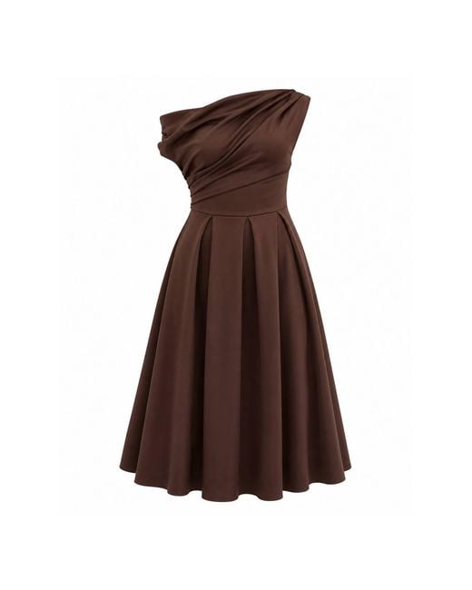 Girl In Mind Brown Betty Asymmetric Neckline Skater Midi