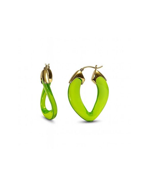 Gold & Honey Green Peridot Curb Link Lucite Birthstone Hoop Earrings
