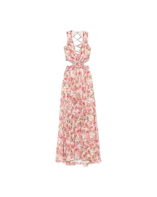 Nissa Pink Open-Back Chiffon Maxi Dress