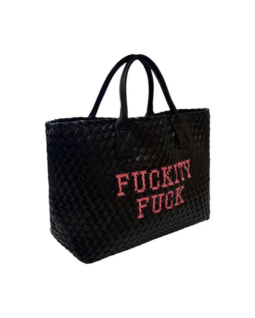 Lilly Loves Black Fuckity Fuck Embroidered Handbag