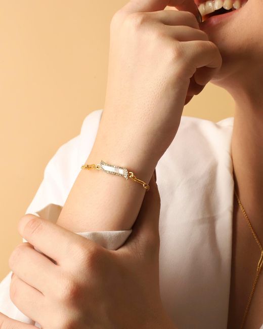 Lila Rasa Metallic Double Chain Bracelet Mother Of Pearl Wave Symphony