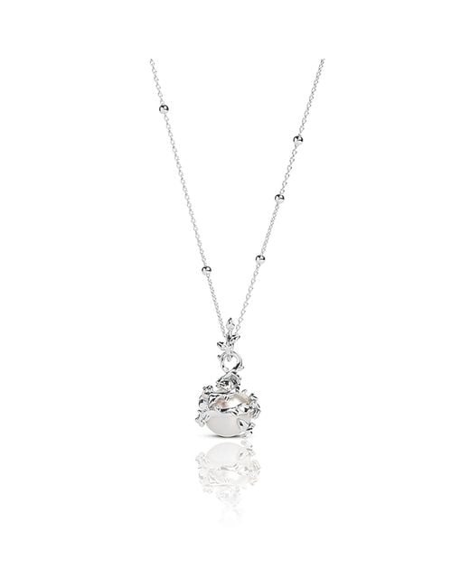 Kasun Metallic Entwined White Fresh Water Pearl Necklace – Silver