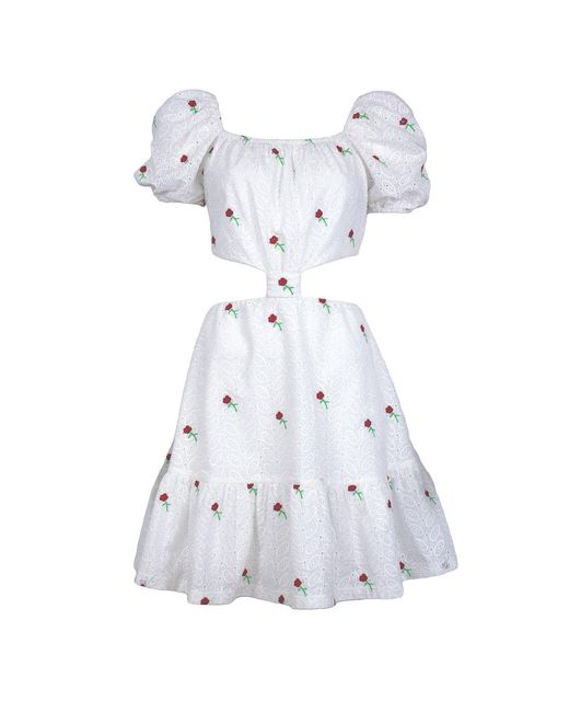 Lalipop Design White Guipure Mini Dress With Flowers & Cut-Out Details