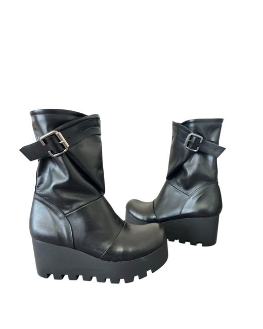 Adrenaline Fashion Black Leather Platform Boots With Buckle Strap Chunky Sole Designer Ankle Boots