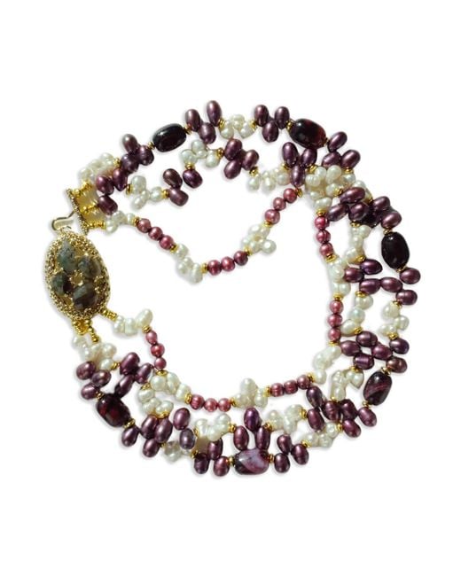 Edgar Navarro Jewelry Multicolor Navarro Four-Layer & Pearl Necklace With Labradorite Clasp