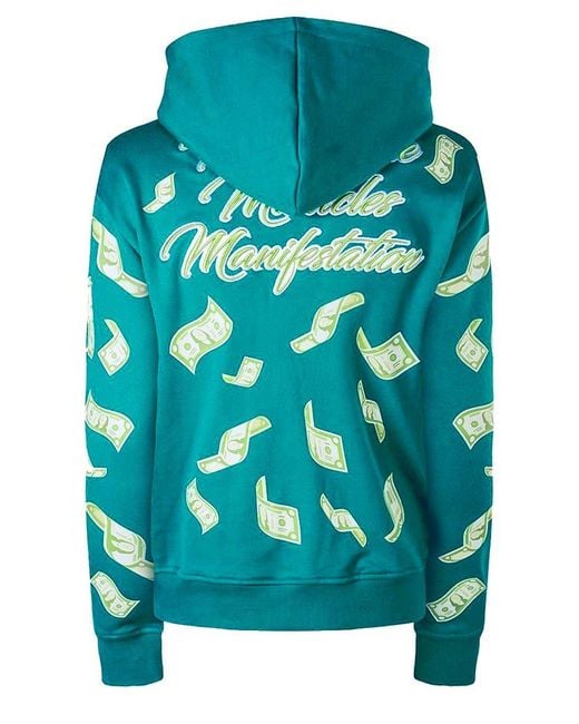 Miracles Manifester Green Manifestation Embroidered Hoodie With Rhinestone Design