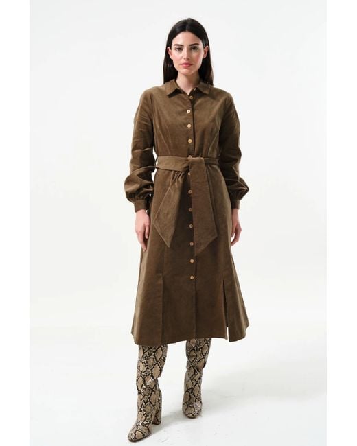 Louche Brown Rebecka Baby Cord Midi Shirt Dress