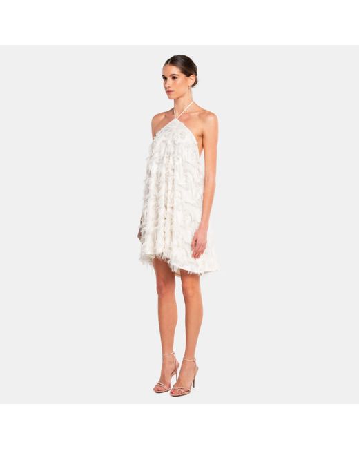 OW Collection White Frankie Fringe Mini Dress