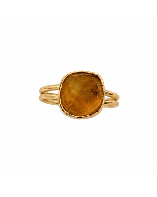 By Ozge Metallic Natural Golden Citrine Plated Adjustable Statement Ring
