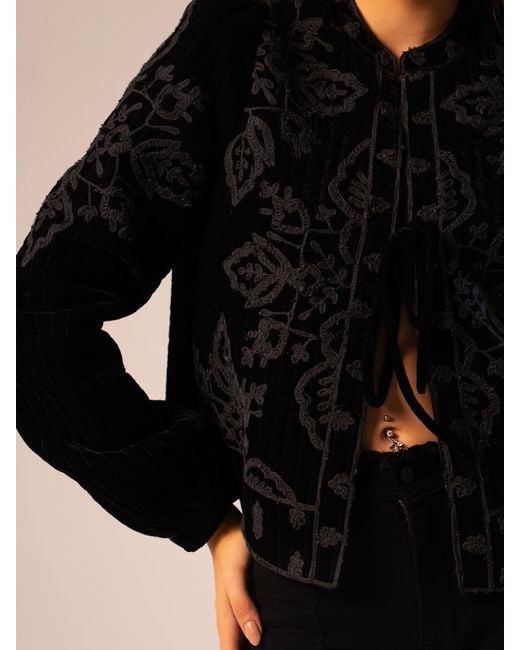 Rose & Nancy Black Lori Velvet Embroidered Quilt Jacket