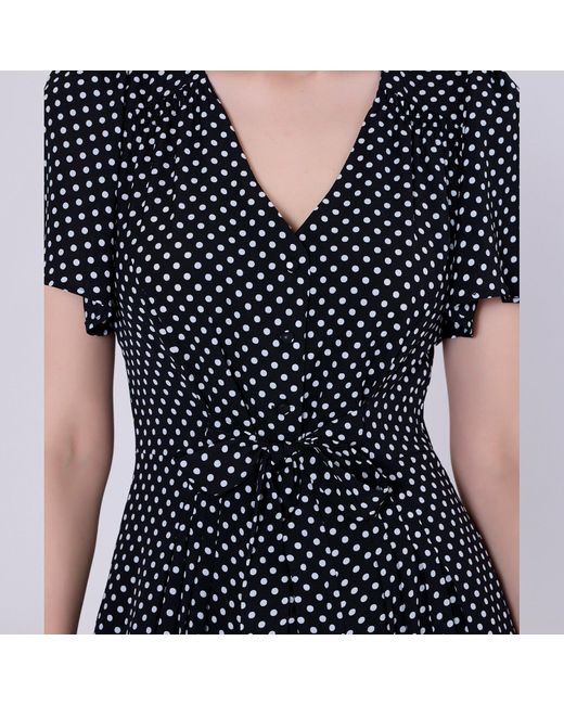 Smart and Joy Black Polka Dot Flared Shirt-dress