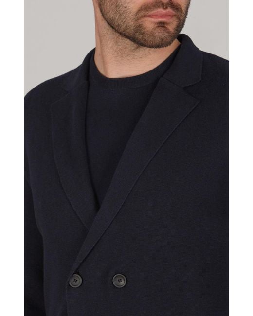 Paul James Knitwear Blue Lightweight Cotton Bruno Double Breasted Knitted Blazer for men