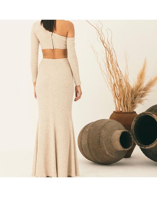 NALÈ Gray Neutrals Off-Shoulder Dress With Cutout