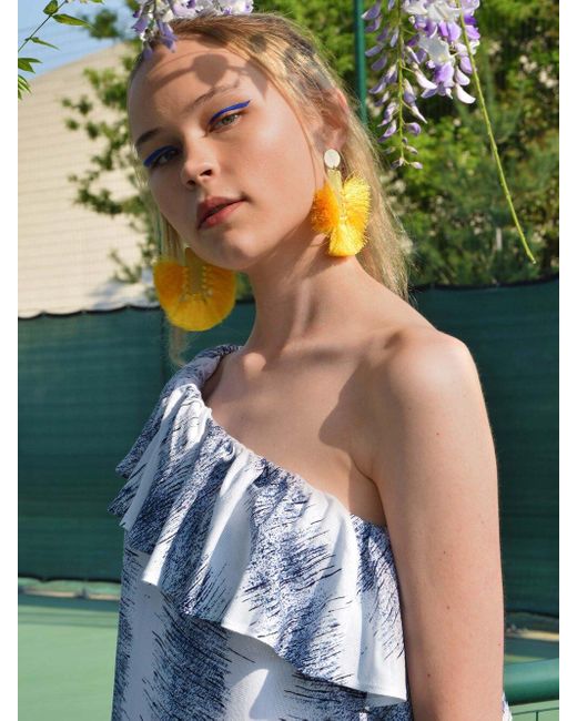 blonde gone rogue Blue Summer Escape Dress With Ruffles In Print