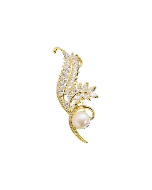 Angel Barocco Metallic Natural Pearl Zircon Wheat Brooch