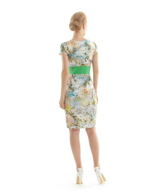 Conquista Green Cap Sleeved Floral Print Dress