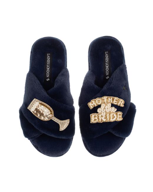 Laines London Blue Classic Laines Slippers With Mother Of The Bride Brooches