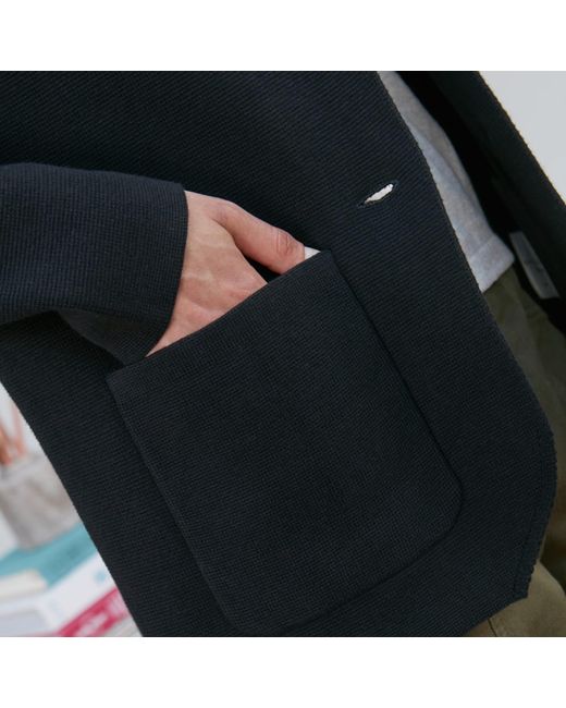 Paul James Knitwear Blue Midweight Cotton Tara Relaxed Fit Knitted Blazer
