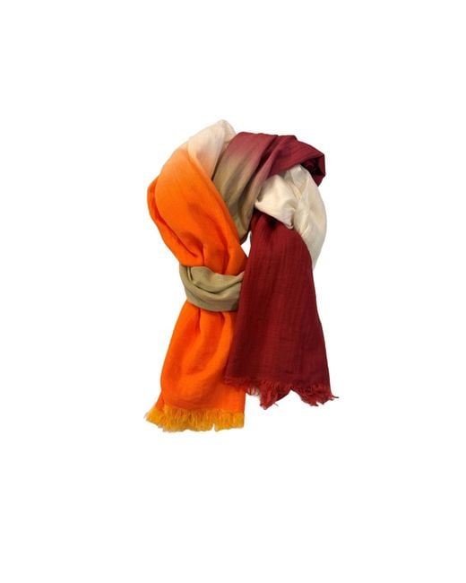 Tiger and the Monkey Orange Neutrals Ombre Raisin Khaki Silk Cotton Pareo Wrap Scarf