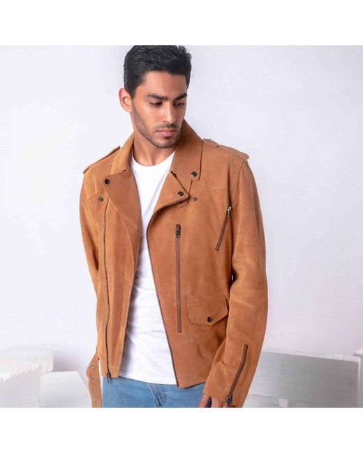 Zasta Studio Brown Empress Camel Biker Leather Jacket for men