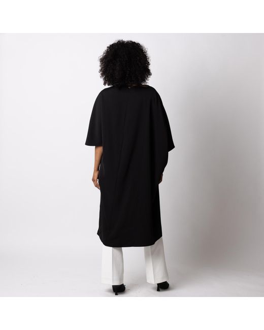 Laines London Black Laines Couture Asymmetric Blouse Cape With Embellished & White Peony