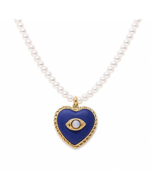 Vintouch Italy Blue Evil Eye Heart Necklace With Pearls