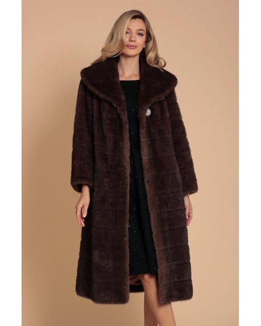 Santinni Brown Hollywood Full-Length Faux Fur Coat