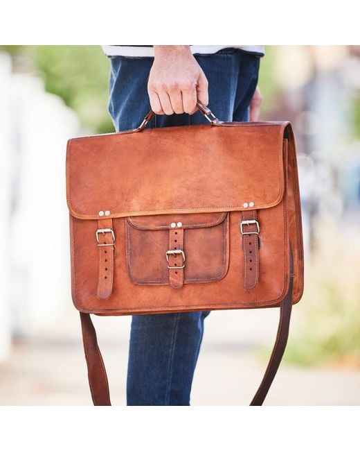 VIDA VIDA Brown Vida Vintage Classic Leather Satchel for men