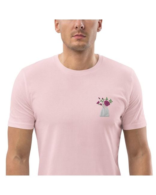 Anchor and Crew Pink Cotton Peony Garden Dystopia Organic Cotton Embroidered T-Shirt for men