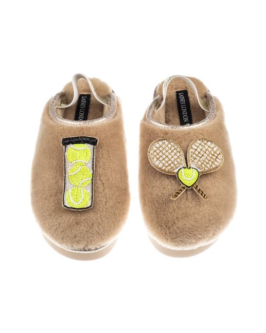Laines London Orange Neutrals Flatform Cloud Closed Toe Slippers With Tennis Lover Brooches