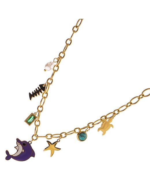 Ebru Jewelry Metallic Dolphin & Sea Life Charm Choker Necklace