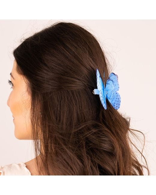 Oana Savu Blue Silk Butterfly Hair Clip Barrette Wedding Accessory