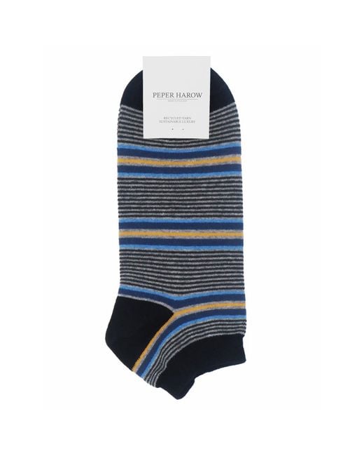 Peper Harow - Made in England Blue Multistripe & Polka Trainer Socks Bundle for men