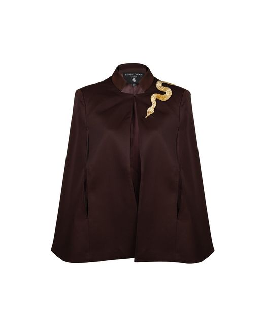 House of Laines London Brown Neutrals Chocolate Couture Tailored Cape With Embellished Shoulder Snake