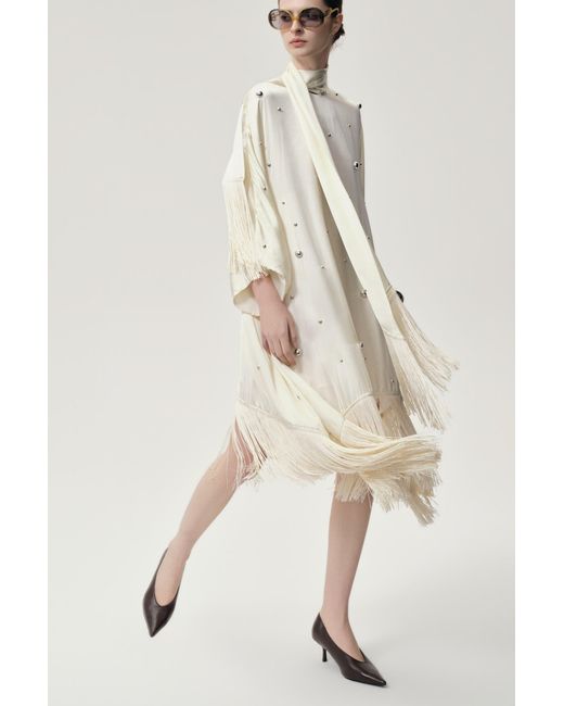 FRONT ROW SHOP Natural Neutrals Stud-Embellished Scarf Dress Ivory
