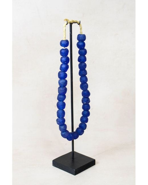 Botanical Boys Blue Ghana Glass Beads Necklace, Dark