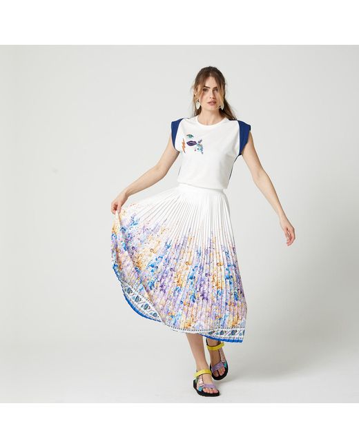 Lalipop Design Blue Floral-Print Pleated Recycled Fabric Maxi Skirt