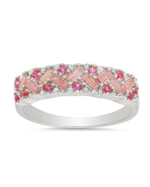 Kylie Harper Pink Sterling Sapphire Ombre Baguette-Cut Band Ring